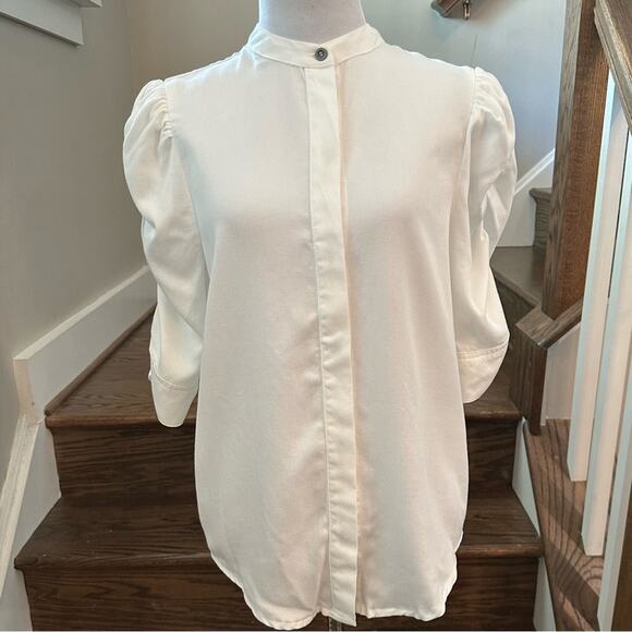 Muche & Muchette White Rouched Sleeve Button Up Blouse Top Size Small Medium NEW - Picture 1 of 9